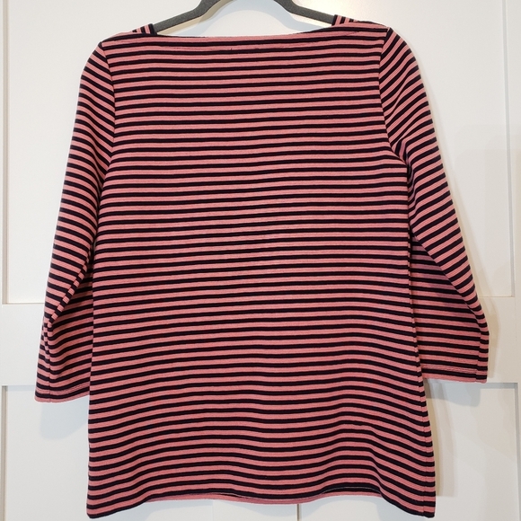 Talbots Striped Top Navy Blue & Coral 3/4 Sleeves With Gold Zipper Size … - Picture 7 of 11